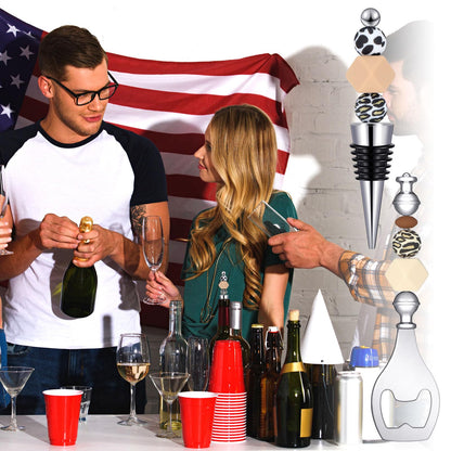 Sunnychicc 20 Pcs Beadable Wine Stoppers Bulk Beadable Beer Opener Set 10 Decorative Beaded Wine Bottle Stopper 10 Alloy Bottle Opener for DIY Crafts Spring Easter Summer Bar Wedding Party Favor Gifts