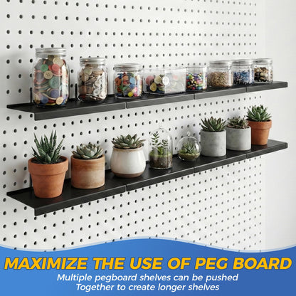 JUGGHOME 6 Pack Pegboard Shelves,10x4.3 Inch Metal Peg Board Shelving,Pegboard Accessories for Storing or Displaying,Pegboard Shelf Brackets for Retail Display Shelves,Garage Organizer,Home Storage