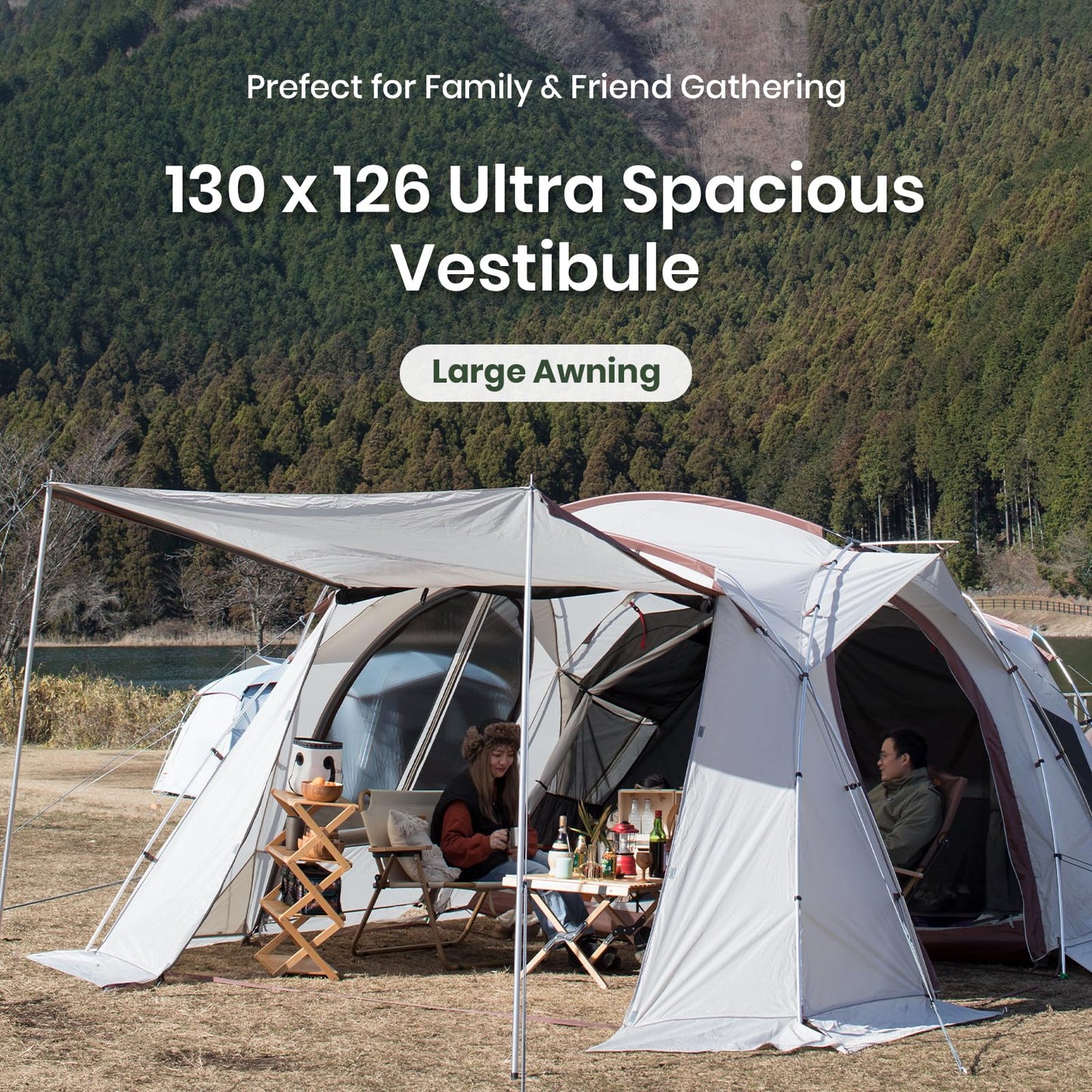 S'more Maroom Glamping Tent with Porch, 2/3/4/5/6Person Durable Weatherproof Camping Tent, Large Family Tent with Room Divider, Easy Setup Tent with Screen Room