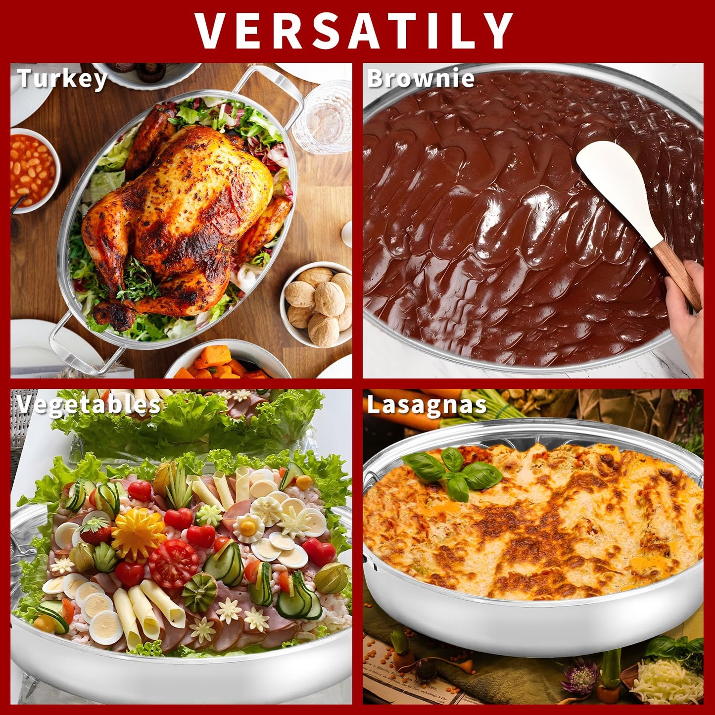Roasting Pan With Rack and Lid,Oval Stainless Steel Turkey Roasting Pan,22INCH(With Handle), Dishwasher Safe Bakeware for Turkey,Roasted Chicken,Beef or Veggies,by DIMESHY