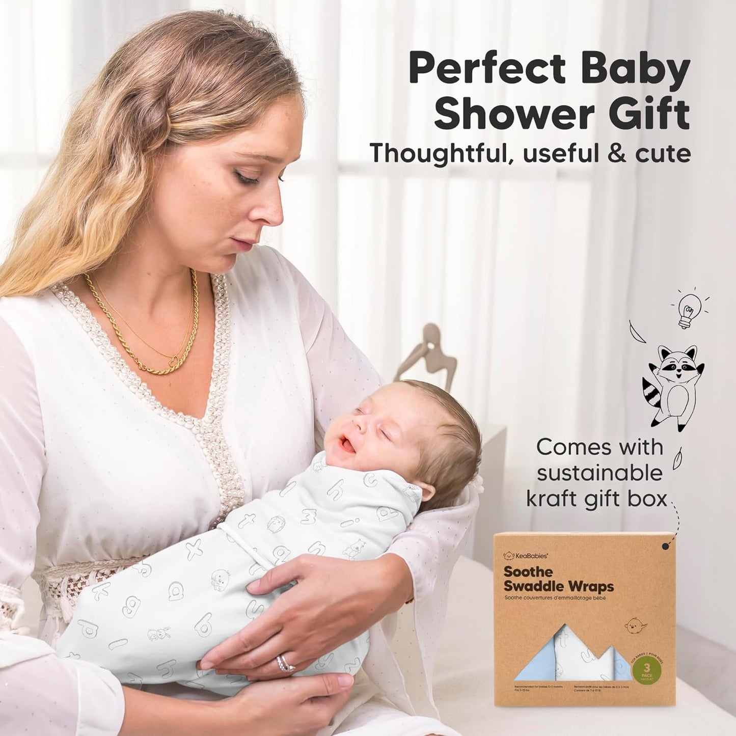 Skiennix 3-Pack Organic Baby Swaddle Sleep Sacks - Soft & Snug Newborn Swaddles for Infants 0-3 Months | ABC Land Cloud Design