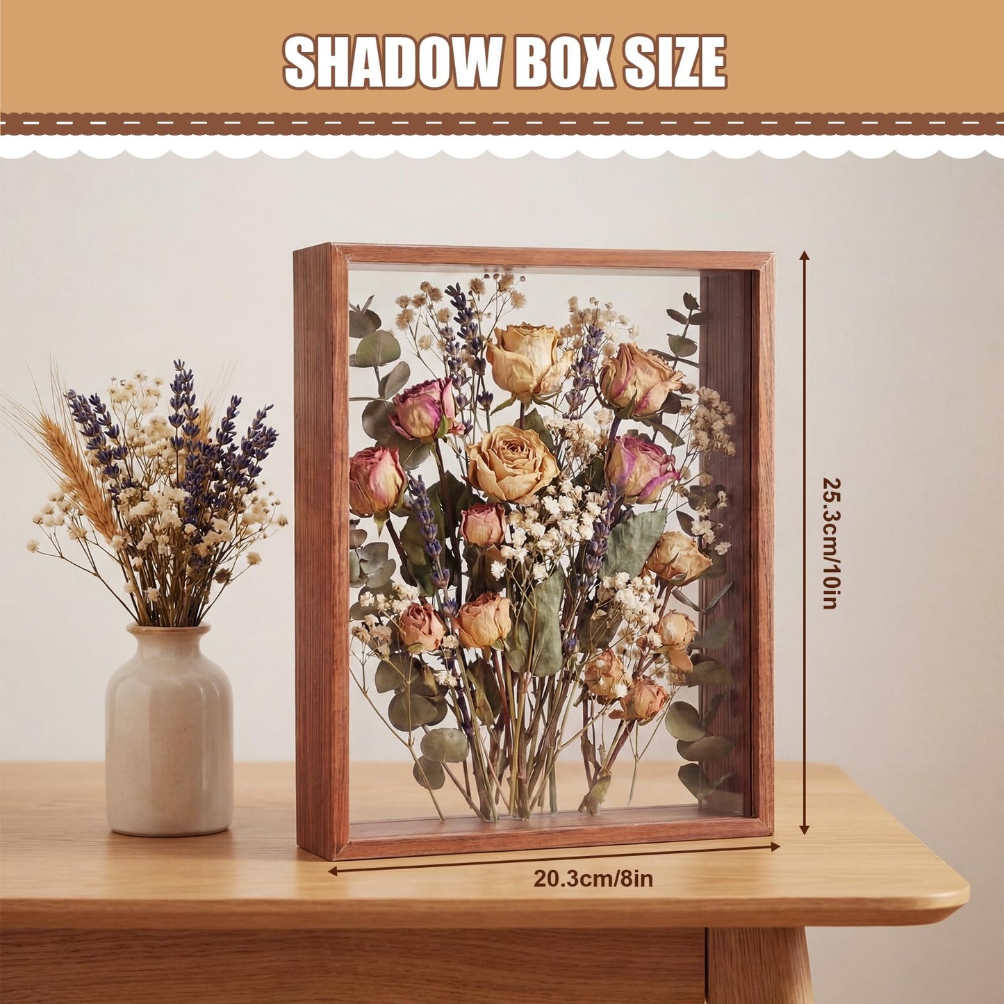 Wenqik 4 Pack 8 x 10 Shadow Box Frame Transparent Shadowbox Display Case Wood Deep Picture Frame with Soft Felt Back for Photos Dried Flowers Memorabilia Handicrafts Keepsake(Walnut)