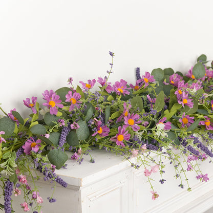 YUGALI Summer Garland, 6ft Eucalyptus Lavender Daisy Wildflower Vine