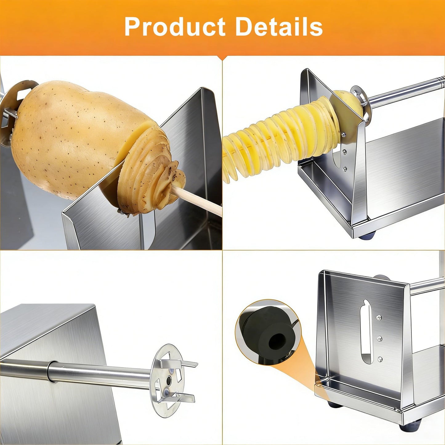Tornado Potato Spiral Cutter, METLUCK Manual Stainless Steel Potatoes Twister Slicer