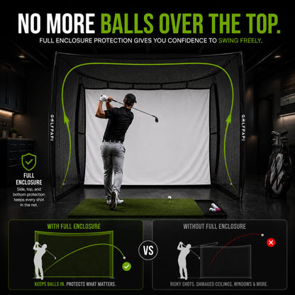 GOLF PAPi Mobile Golf Simulator Net – 10ft Compact Practice Net with Steel Frame & Impact Screen – Indoor & Outdoor Golf Training for Backyard, Garage & Home Sim Setup