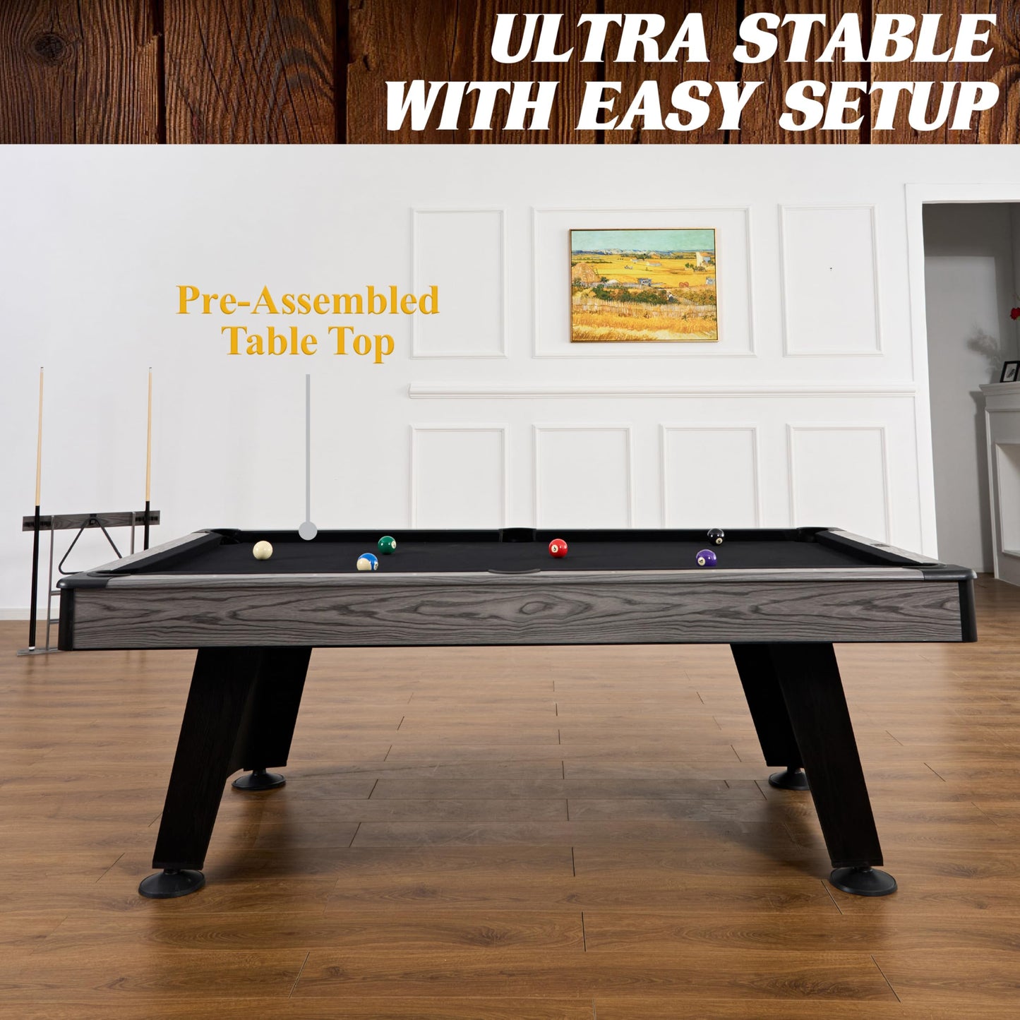Barrington Billiards Blackstone 7.5 Ft Pool Table with Black Velvet Cloth, Cue Rack, Balls, Cue Sticks for Family Game Room