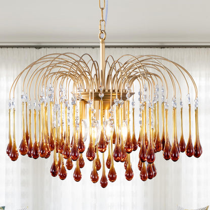 TOCHIC Crystal Gold Chandelier Modern Chandeliers for Dining Room, Raindrop Crystal Chandelier Light Fixture, Vintage Pendant Lighting for Living Room, Bedroom, Bathroom, Foyer, Kitchen Island, 24.5”W