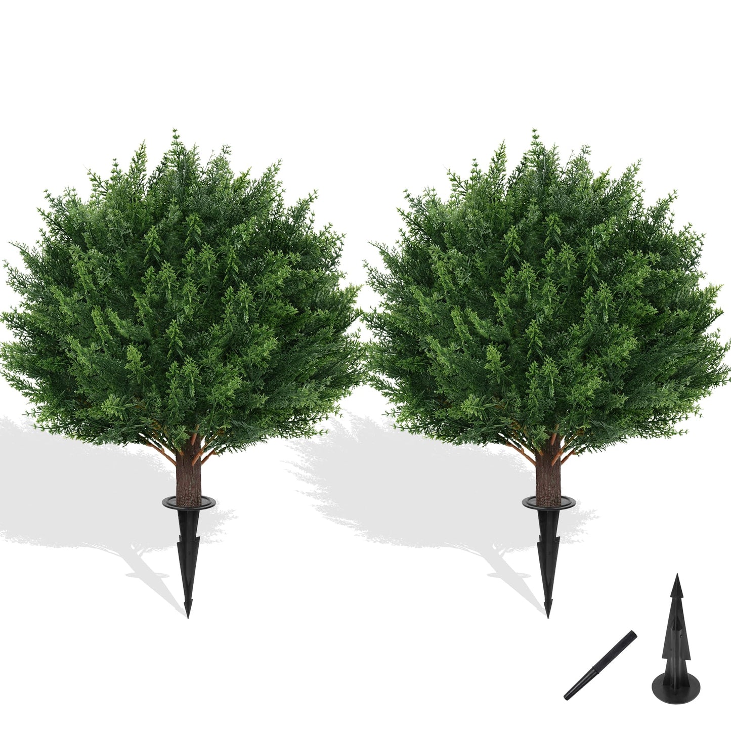 Grooy Artificial Cypress Topiary Tree with Ground Spike, Set of 2 Artificial Shrub Bushes, Fake Evergreen Tree for Porch, Artificial Plants for Outdoor Planters Indoor UV Resistant