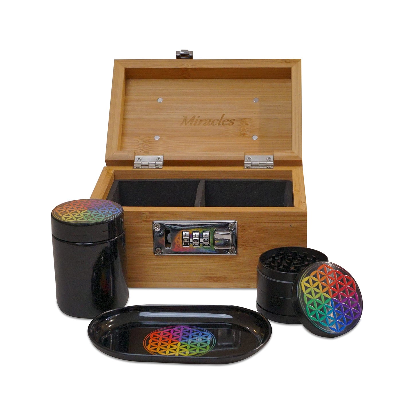 Miracles Bamboo Storage Box - Decorative Storage Box with Lid and Combo Lock - Bamboo Box with Accessories for Making Tea and Storing Herbs and Spices, Stronger Than the Wooden Box