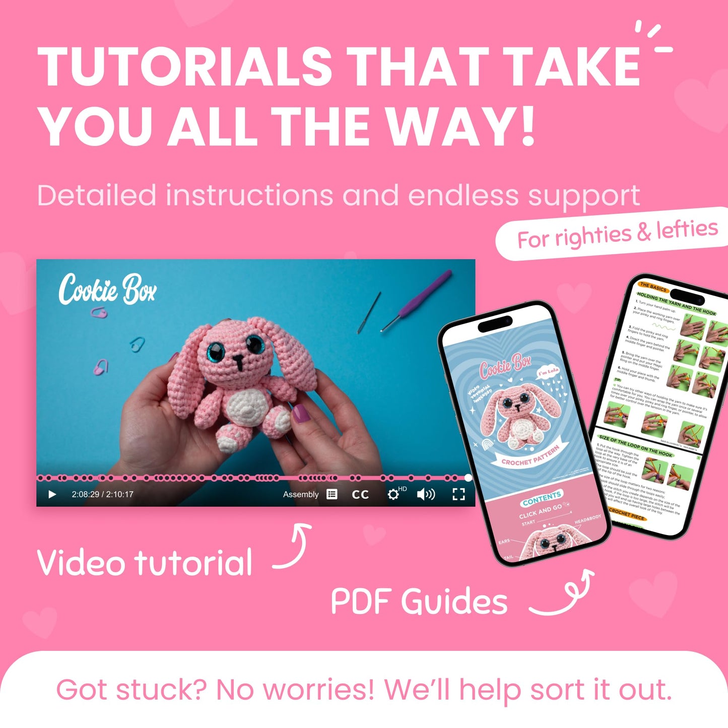 Cookie Box Original Crochet Kit for Beginners – Gift Set to Make Bunny Lola Amigurumi Plushie – Easy DIY Crochet & Knitting Starter Kit with Video and PDF Tutorials