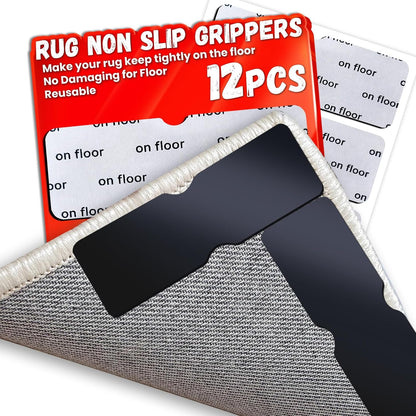 Skiennix Non-Slip Rug Grippers - Reusable Carpet Tape Pads for Hardwood & Tile Floors (12 Pack)