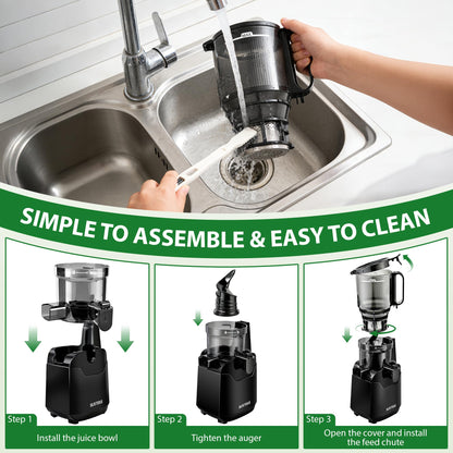 SUSTEAS Juicer Machines with 5.3" Extra Wide Chute,Cold Press Juicer for Whole Fruits & Vegetables, 64oz Capacity Juice Extractor 250W, Easy to Clean, High Juice Yield, Home Juicer, Premium Black