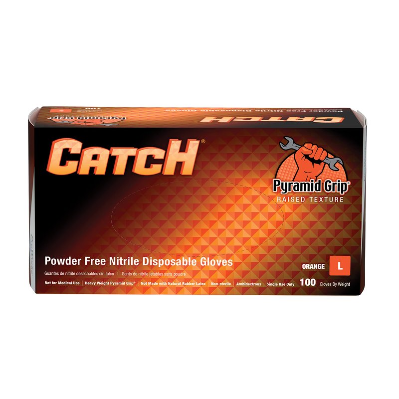 Adenna ProWorks CATCH Disposable Nitrile Gloves – 9 Mil, Heavy Duty Work Rubber Glove with Raised Pyramid Grip, Non–Latex & Powder Free, Pack of 100, Large, Orange