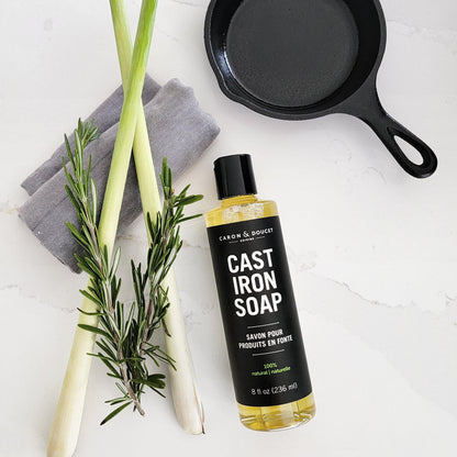CARON & DOUCET - Cast Iron Cleaning & Conditioning Set: Seasoning Oil & Cleaning Soap | 100% Plant-Based | Best for Washing, Restoring & Seasoning Cast Iron Skillets, Pans & Grills! 8oz Each