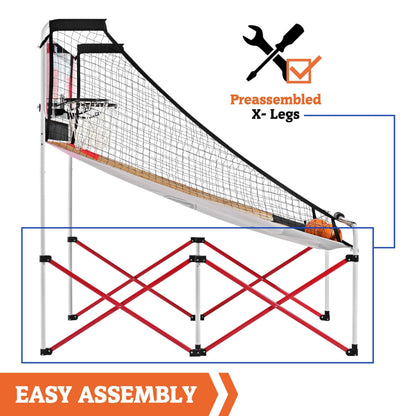Hall of Games Premium Rapid Deploy Indoor Arcade Basketball Game with Steel Frame, 50% Quicker Assembly, 4 Basketballs Size 3 Included, Folding Arcade Basketball for Game Rooms