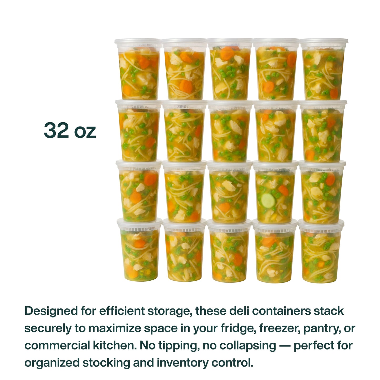 ProTakeOut 32oz [20 set] Heavy Duty Plastic Deli Container | BPA-Free Food Storage with Airtight Leak‑Proof Lids | Microwave, Freezer & Dishwasher Safe – Stackable, Bulk Reusable Soup & Meal Prep Tub