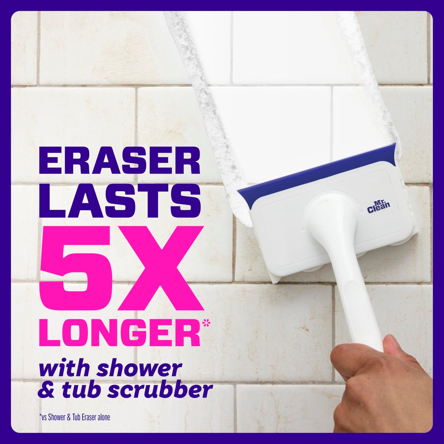 Mr. Clean Magic Eraser Shower & Tub Scrubber, Bathroom Cleaner, All in One Bathroom Cleaner, Lemon Starter Kit, 1 Scrubber & 2 Foaming Magic Erasers