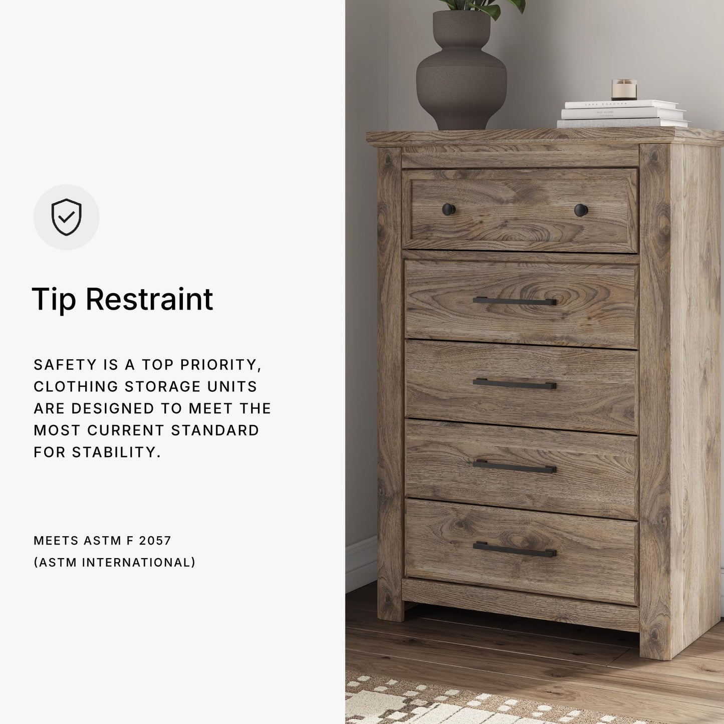 Signature Design by Ashley Stanziford Casual 5-Drawer Chest with Wood Finish, Dark Brown