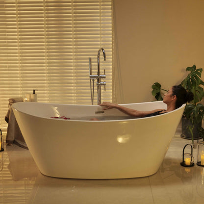 67" Luxury Freestanding Bathtub - Deep Soak Acrylic Tub for Master Bathroom, Modern Standalone Shower Tub with Overflow Drain, Non-Slip Flat Bottom Design, Spa Experience at Home,cUPC Certified