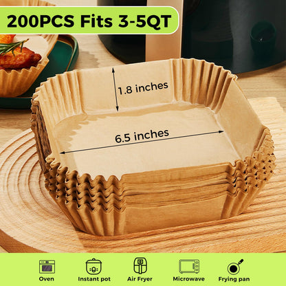 Air Fryer Disposable Paper Liners - 150Pcs 8In Square Parchment Paper Non-Stick Airfryer Basket Liners for Steamer Microwave Oven, Deep Fryer Parts & Accessories