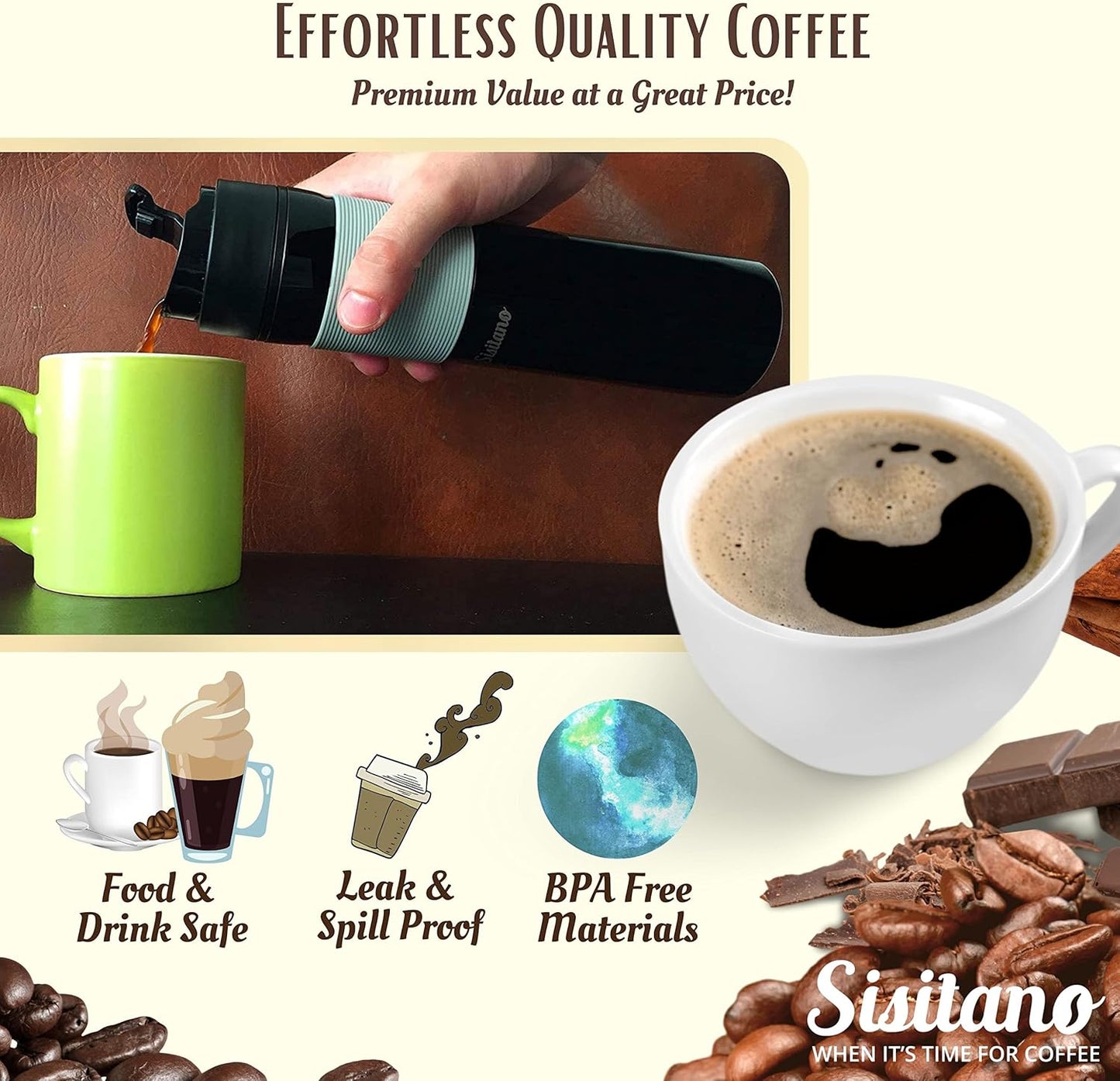 2in1 Travel French Press Coffee Maker, Portable 11.8 oz Tumbler for Ground Coffee & Tea Leaves, Iced Coffee Mug