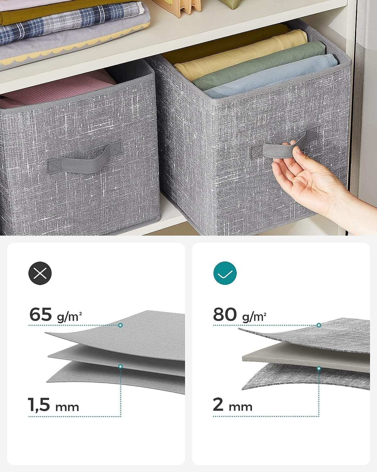 SONGMICS Storage Cubes - 11-Inch Foldable Fabric Bins with Double Handles | Set of 6 in Cattail Gray