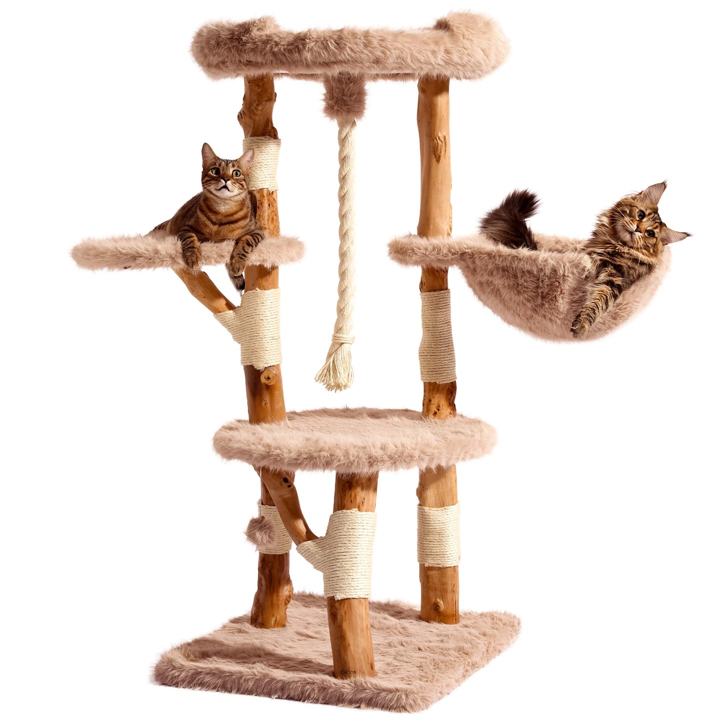 Aesthetic Cat Tree Tower for Large Cats, Large Cat Tree for Maine Coon Indoor Cats with Faux Fox Fur, Solid Wood Sisal Scratching Post, Hammock, Perches, Platform, Toy Ball