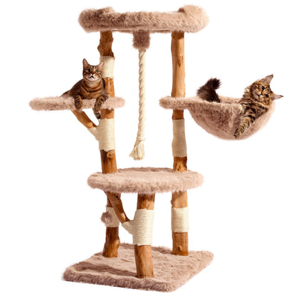 Aesthetic Cat Tree Tower for Large Cats, Large Cat Tree for Maine Coon Indoor Cats with Faux Fox Fur, Solid Wood Sisal Scratching Post, Hammock, Perches, Platform, Toy Ball