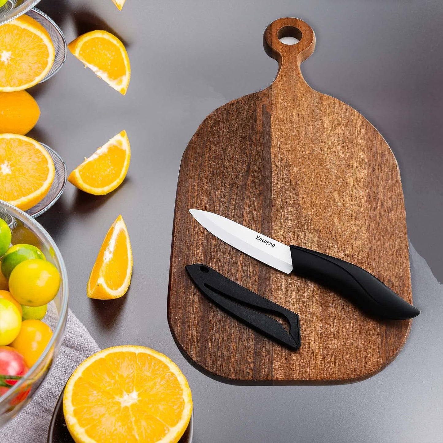Paring Knife with Large Handle, Super Sharp 4 Inch Ceramic Blade, Rust Proof Stain Resistant, ABS Handle, Black