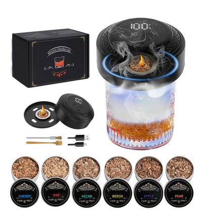 Electric Whiskey Smoker Kit With Light Modes, No Butane Needed, Rechargeable Cocktail Smoker Kit with LED Display & 6 Wood Chips, Old Fashioned Smoker Kit Bourbon Gifts for Men Dad Him