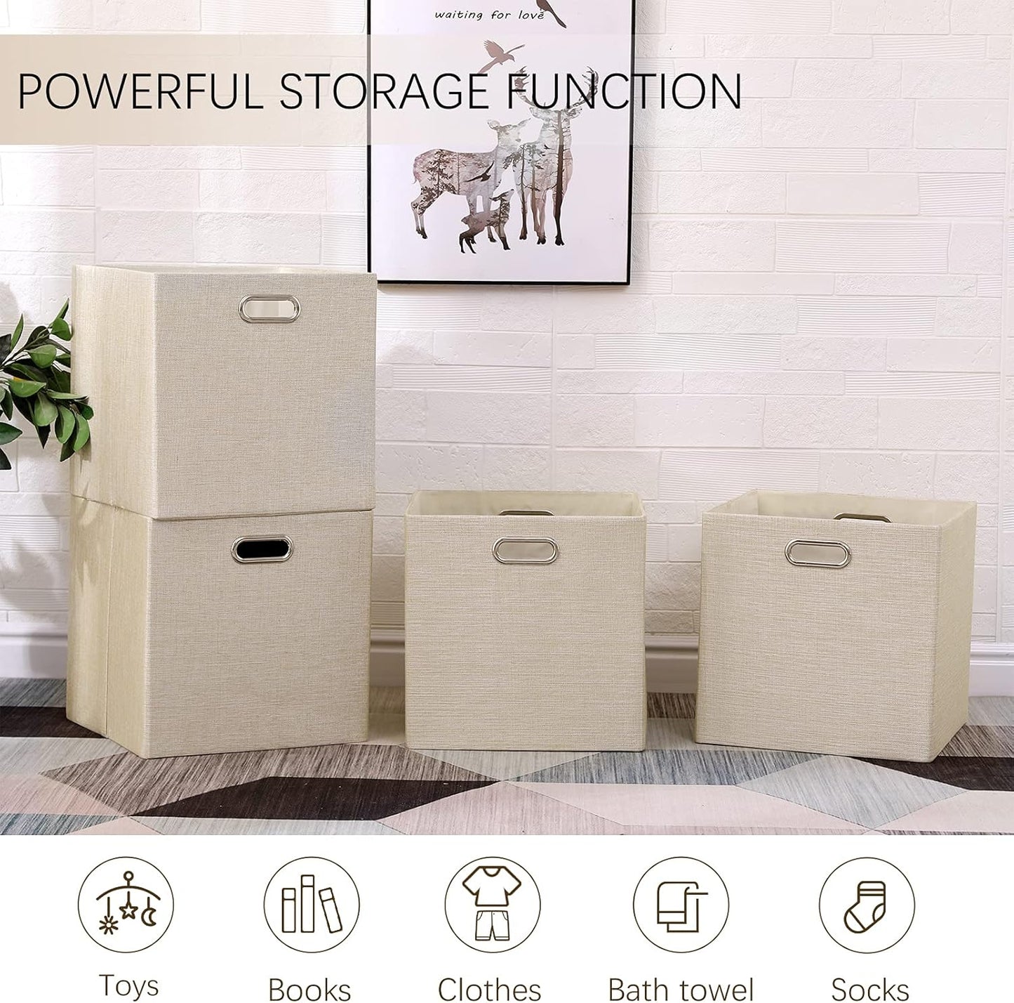 Cube Storage Bins 13×13 Linen - Foldable Box with Handles, Set of 4 for Closet, Shelf, Cabinet Organization