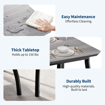Dining Table for 4, 3-Piece Kitchen Table Set for 4 with Wooden Tabletop and Metal Frame, Industrial Kitchen Table with 2 PU Leather Benches for Bar, Dining Room, Restaurant(43''x28''x30''), Gray
