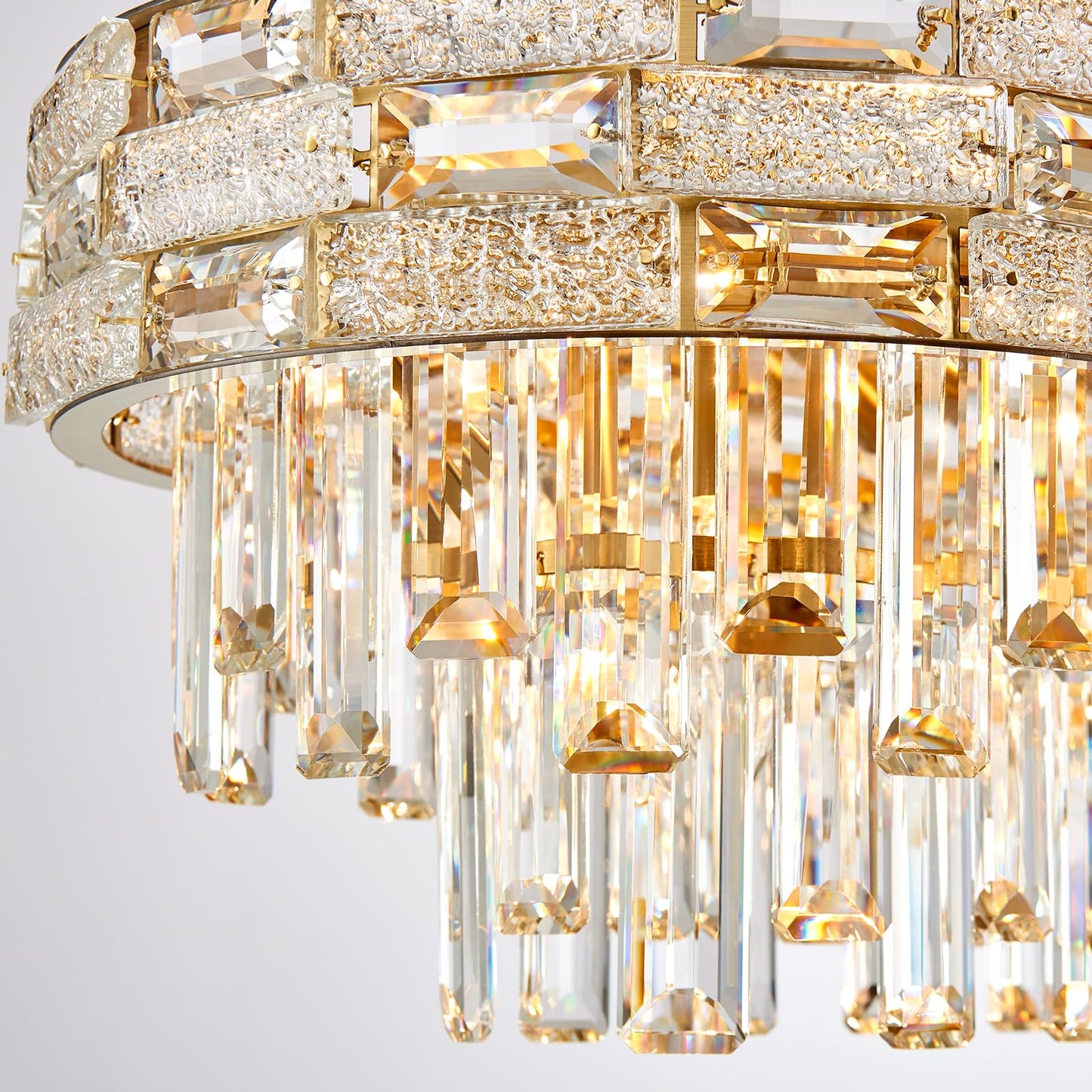SHAOCHIAO 50" Gold Modern Crystal Chandelier, 18-Light Gold Chandelier Light Fixture Luxury Rectangular Large Pendant Ceiling Light Fixture for Dining Living Room Kitchen Island Bar