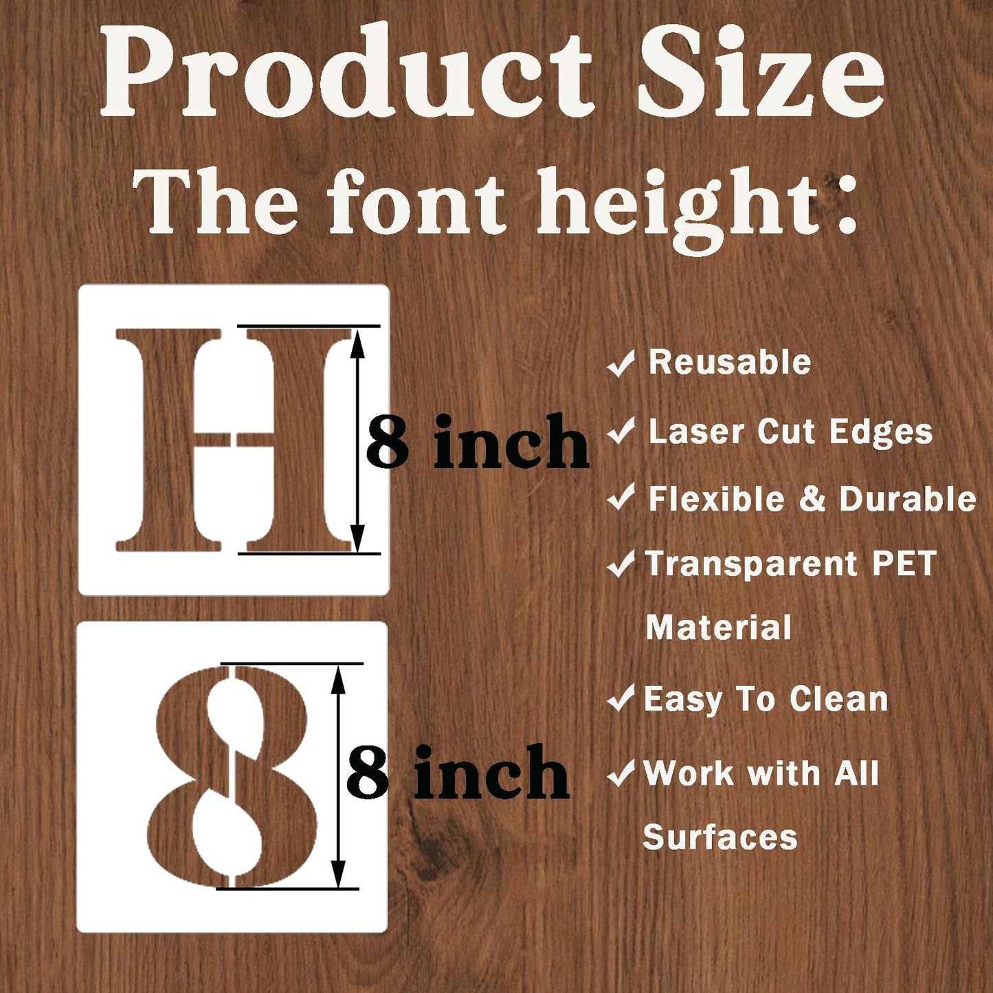 YEAJON 8 Inch Letter Stencils and Numbers, 40 Pcs Alphabet Drawing Templates, Reusable Plastic Art Craft Stencils for Painting on Wood, Wall, Fabric, Rock, Signage, Door Porch