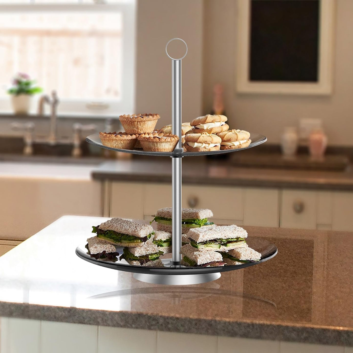 Chef Buddy 2-Tier Round Glass Dessert Tower Display Stand