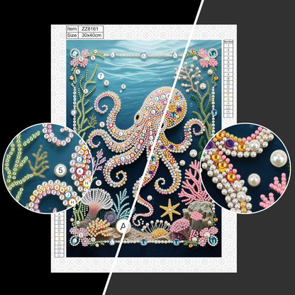 WSLWXSHM Pearl Diamond Painting Kits for Adults Octopus, 5D Special Shape Diamond Art Kits for Beginners, Crystal Rhinestones Diamond Painting for Home Wall Decoration Gift 12×16inch/30×40cm