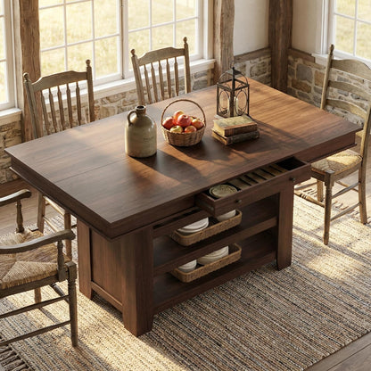 GAOMON 36" Tall Farmhouse Counter Height Dining Table for 4-6, Wooden Bar Height Kitchen Table with Thick Top, Deepened Wine Rack & Shelves, 2 Drawers, Rectangular, for Bar, Kitchen, Pub, Retro Brown