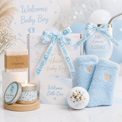 HUIHUANG Baby Blue Ribbon for Baby Shower Its A Boy Blue Ribbons Assorted Foot Print Elephant Satin Ribbon for Gift Wrapping Crafts Diaper Cake Baby Shower Birthday Favor-5 Yards Each Total 50 Yards