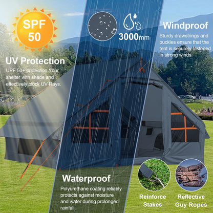 Inflatable Camping Tent with Pump, 4 Person Glamping Tents Sun Shelter, Easy Setup Waterproof Outdoor Oxford Tents, Self-Supporting Structure Inflatable House Tent