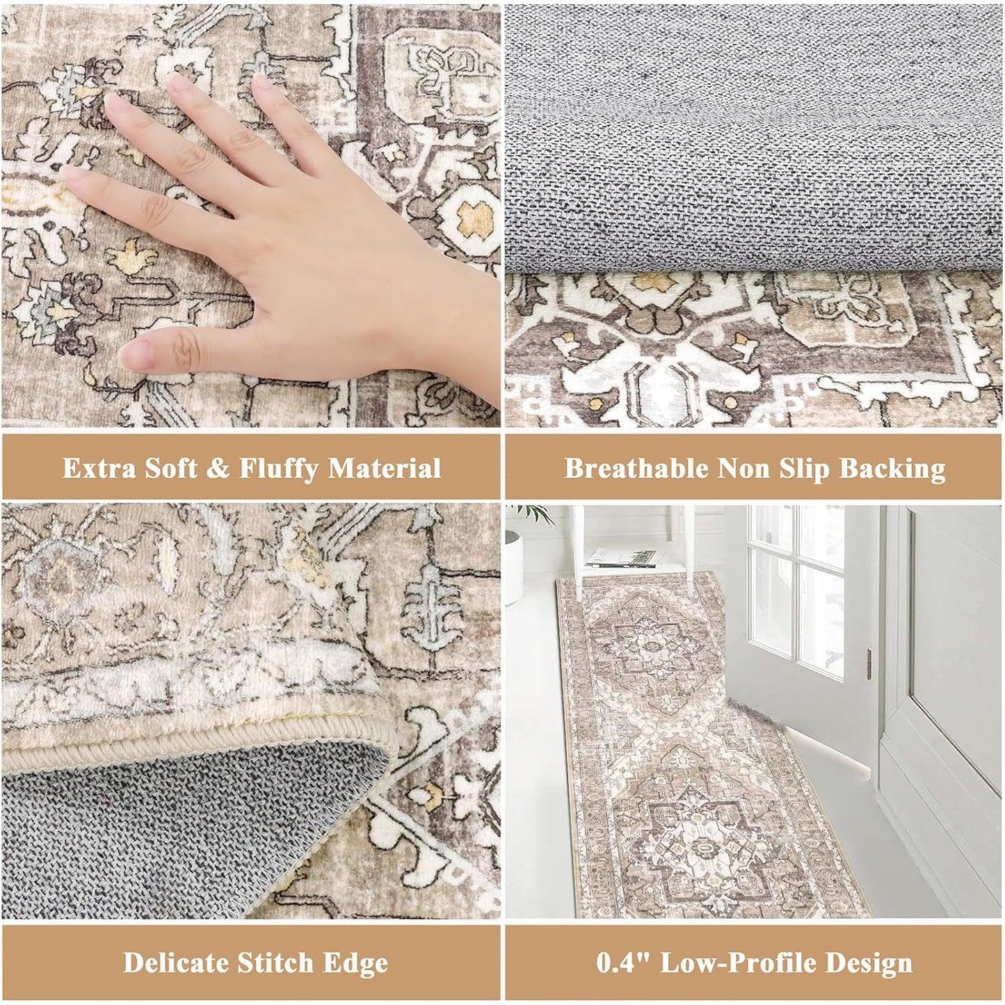 Pauwer 2x6 Non Slip Runner Rug, Boho Washable Carpet for Hallway Vintage Entryway