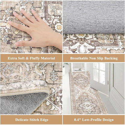 Pauwer 2x6 Non Slip Runner Rug, Boho Washable Carpet for Hallway Vintage Entryway