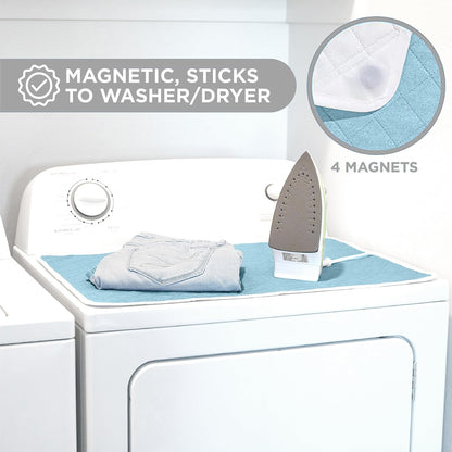 HOLDN’ STORAGE Ironing Mat, Magnetic Laundry Mat, 28.25” x 19”, Blue, Quilted, Washer and Dryer Countertop