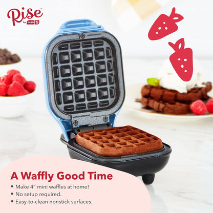 Rise by DASH Mini Waffle Maker, Non-Stick Surface Cooks 4 Inch Waffles in Minutes (Blue)