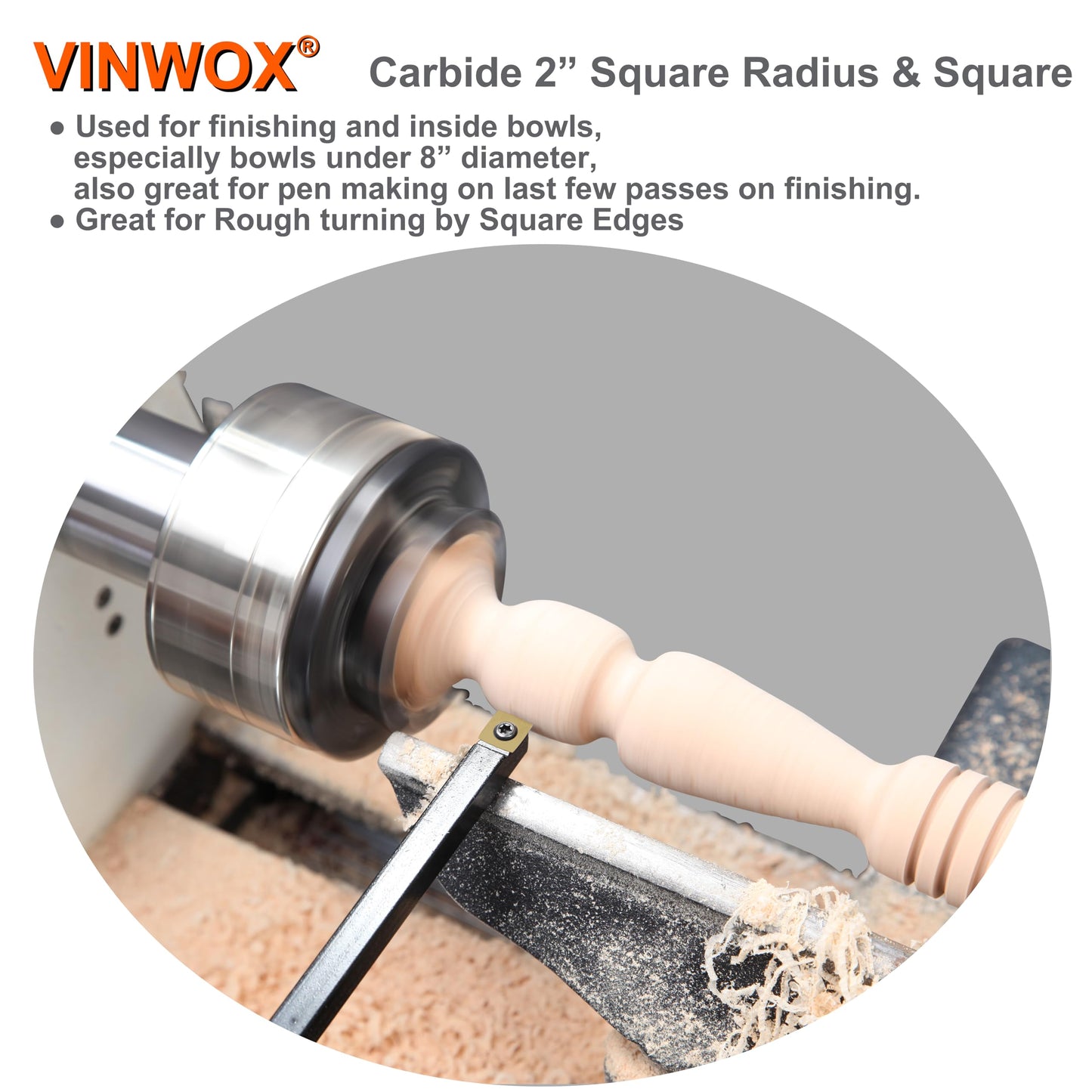 VINWOX 13.5" 4 PCS Carbide Wood Lathe Turning Tool Set, Pen Turning tool, Including Swan Neck Hollower, Rougher, Finisher, Detailer, Titanium Coated Carbide Blades 2X Service Life, Beech Wood Handle