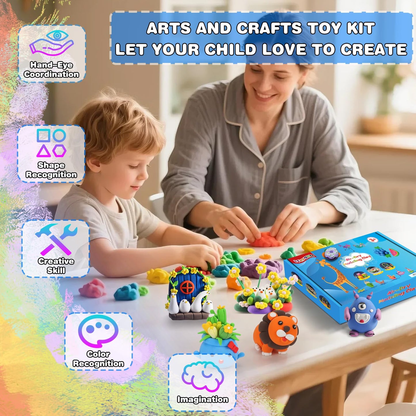 ifergoo Modeling Clay Kits - 65 Colors Air Dry Clay for Kids, DIY Molding Toys with Sculpting Tools, Ultra Light & Soft, DIY Crafts School Classroon Projects, Gifts for Ages 3-12 Boys & Girls Kids