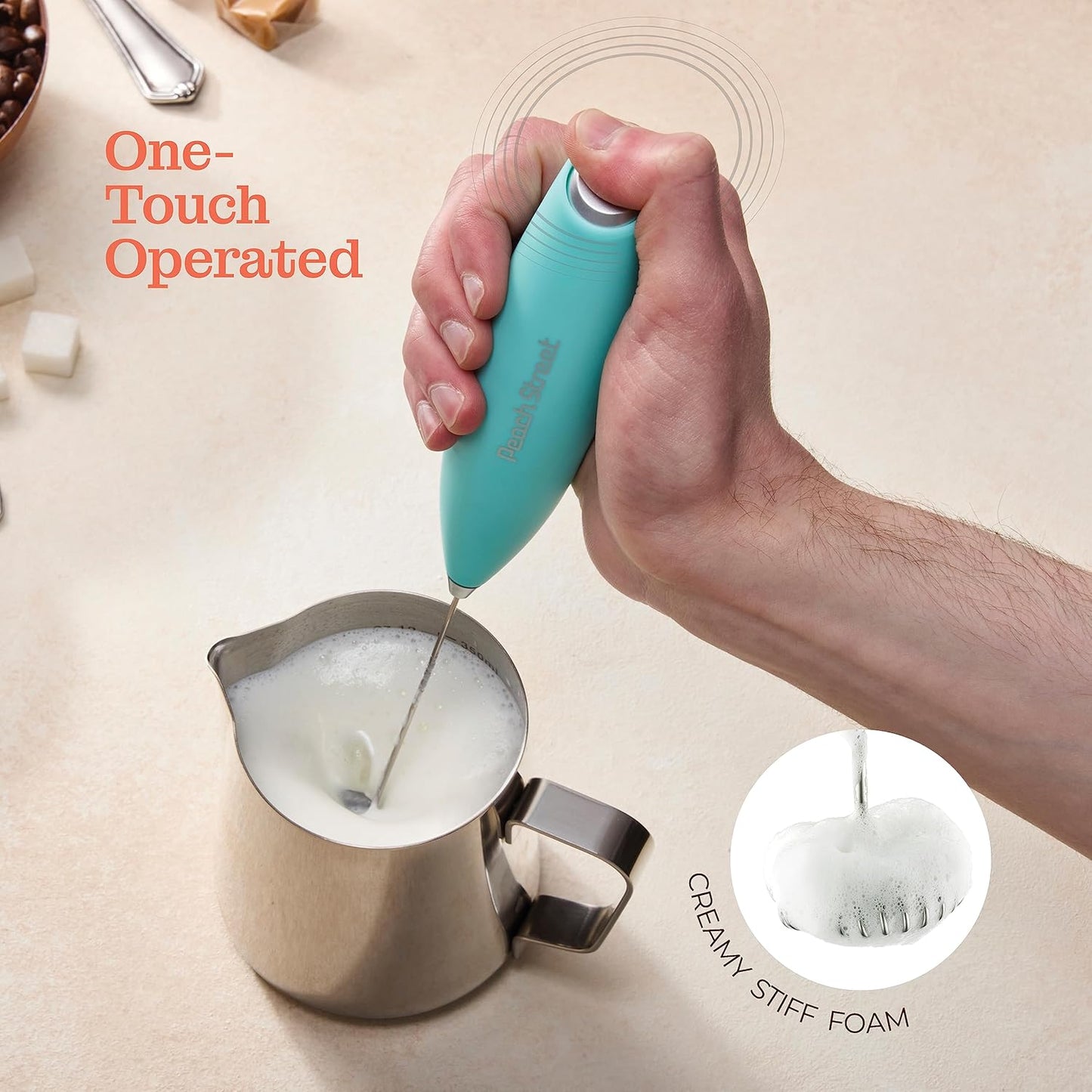Powerful Handheld Milk Frother, Mini Battery Operated Milk Foamer with Frother Stand for Coffee, Lattes, Cappuccino,