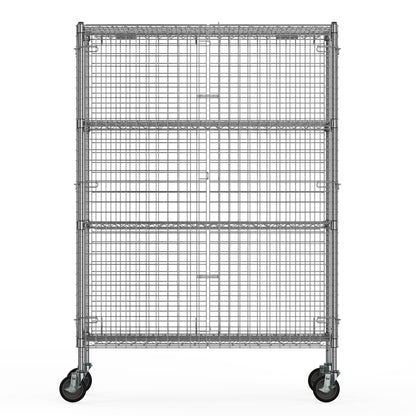 18" W x 60" L x 69" H Heavy Duty Utility Commercial Grade Metal Storage NSF Unit | Chrome Mobile Security Wire Cage Kit
