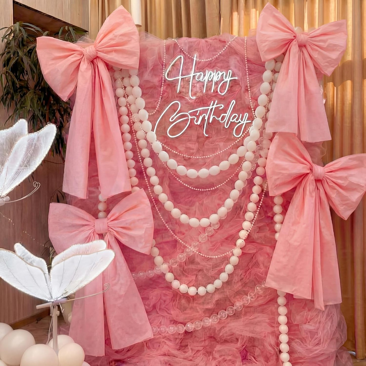 Pink Bow Birthday Decorations Set - 4 DIY Giant Wall Bows & 100 Link Balloons for Parties