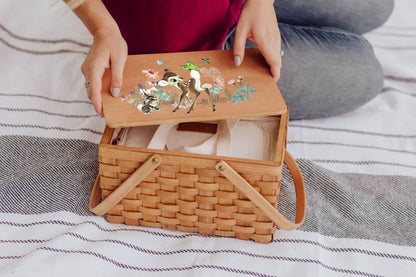 Picnic TIME Disney Bambi Poppy Personal Picnic Basket, Handwoven Wicker Lunch Basket with Removable Insulated Cooler, Retro Lunch Box for Office Picnics and Concerts (Beige)