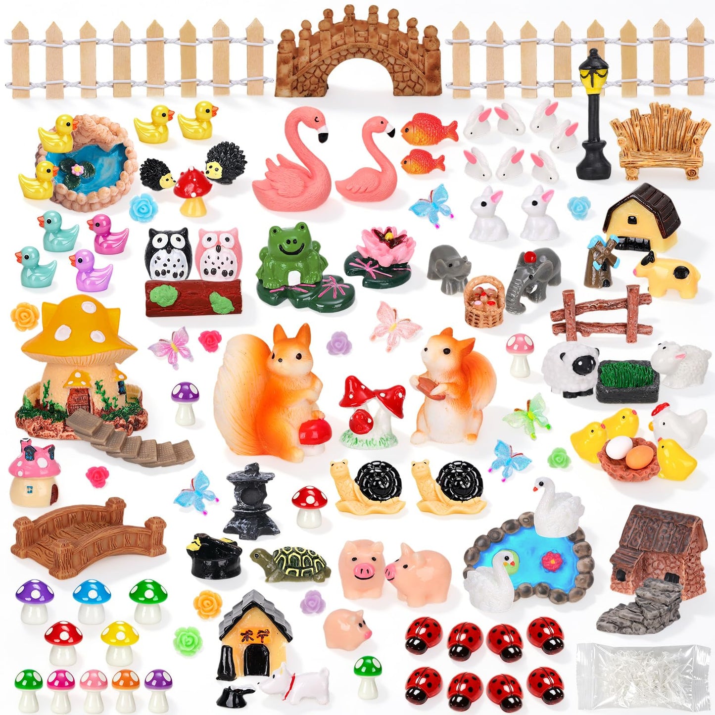 QAUYETM 160 Pcs Fairy Garden Accessories Miniature Resin Animals Tiny Fairy House Figurines Fairy Garden Ornament Kit for DIY Crafts Micro Landscape Dollhouse Mini Scene Garden Outdoor Decor